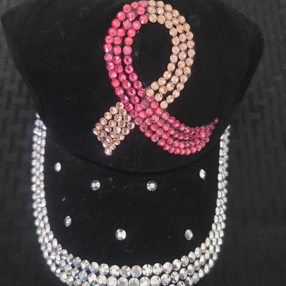 Black Pink Rhinestone Ribbon Hat